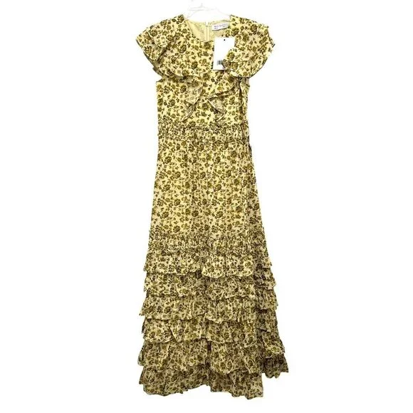 Anthropologie Mac Duggal Ruffle Cotton Voile Formal Gown Maxi Dress Size 12 - Picture 5 of 10